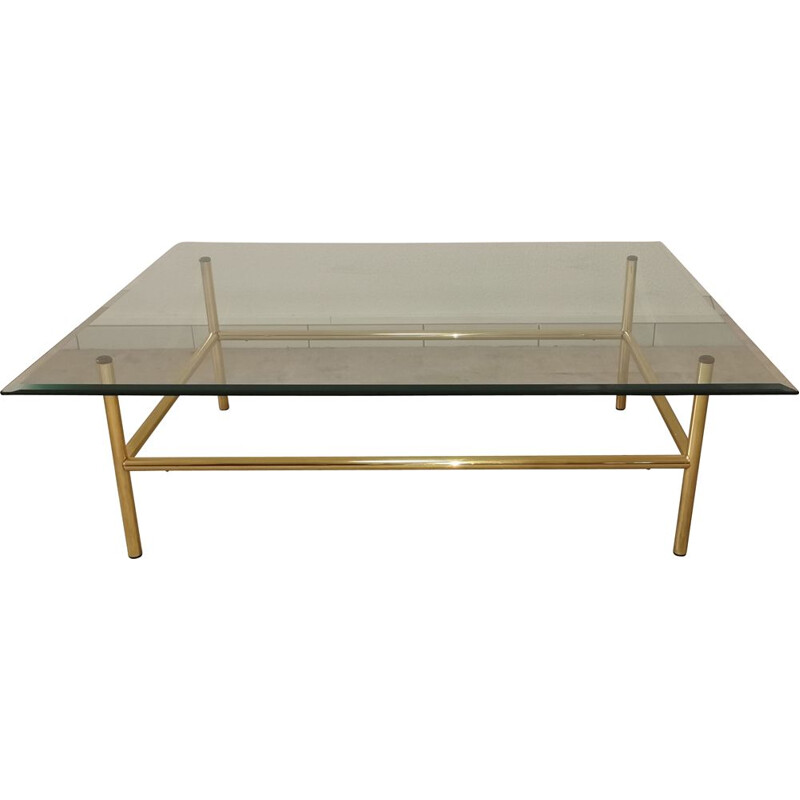 Vintage coffee table in glass and gilded metal 1980