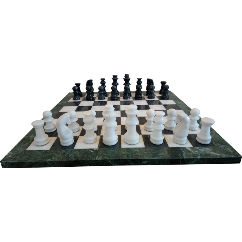 Large vintage chess board and vintage chess sets in onyx marble