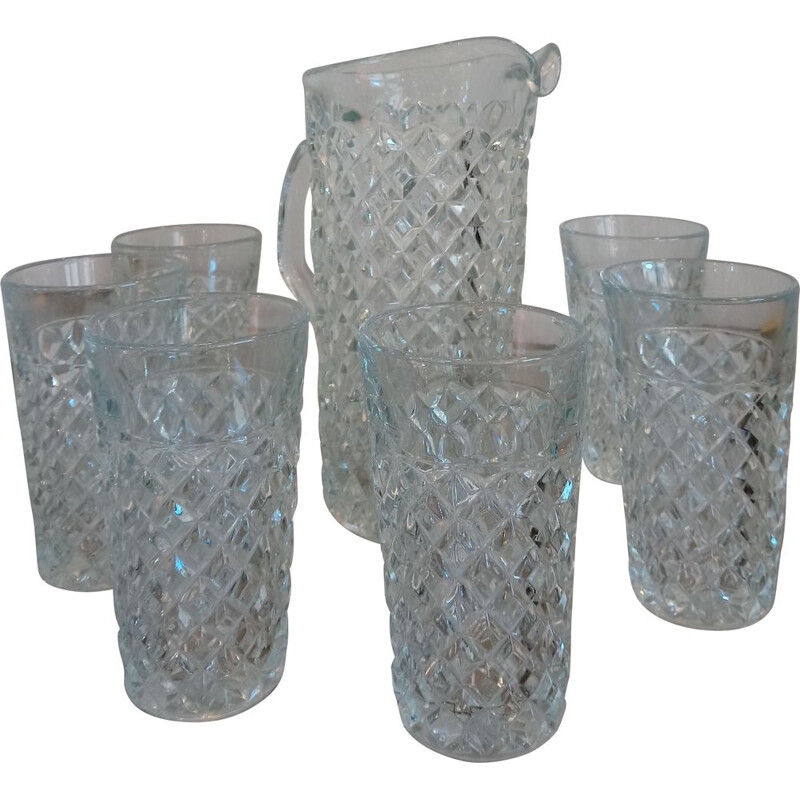 1960's Bohemian glass vintage orangeade set