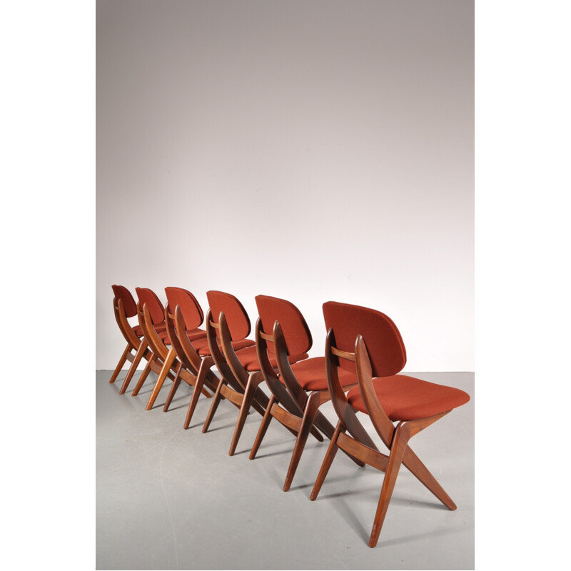 Set of 6 chairs in teak and fabric, Louis van TEEFFELEN - 1950s