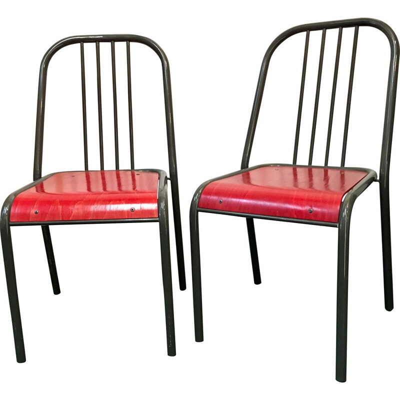 Paire de chaises vintage avec assises rouge