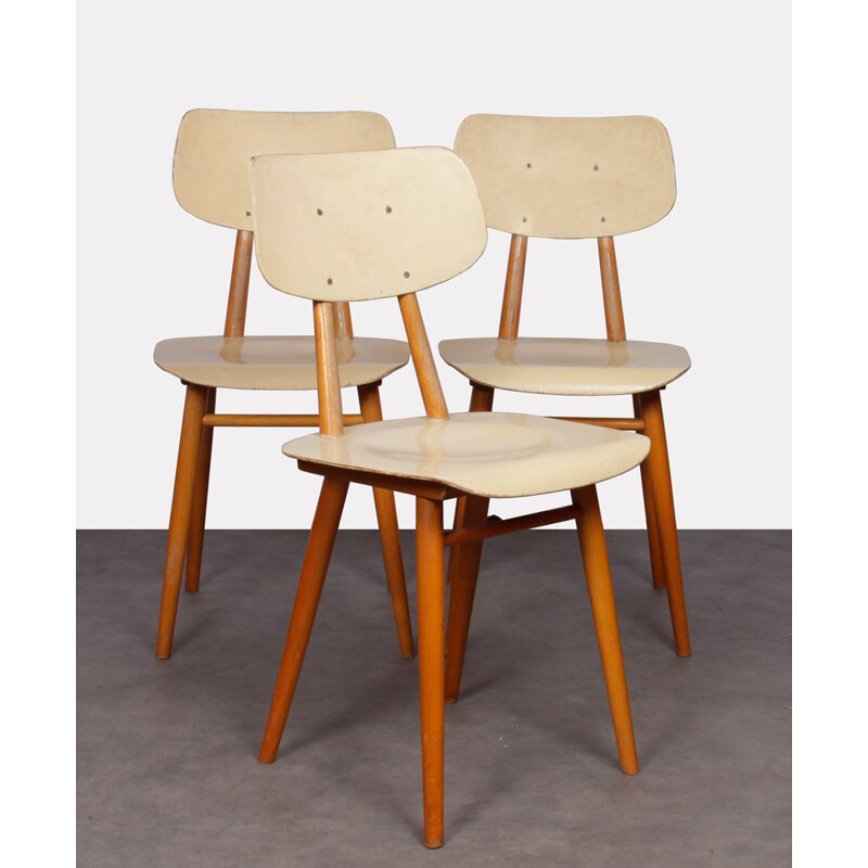 Set of 3 vintage Czech chairs for Ton, 1960