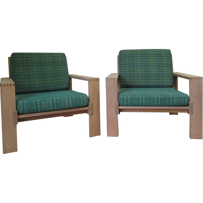 Pair of vintage natural oak armchairs from Esko Pajamiès