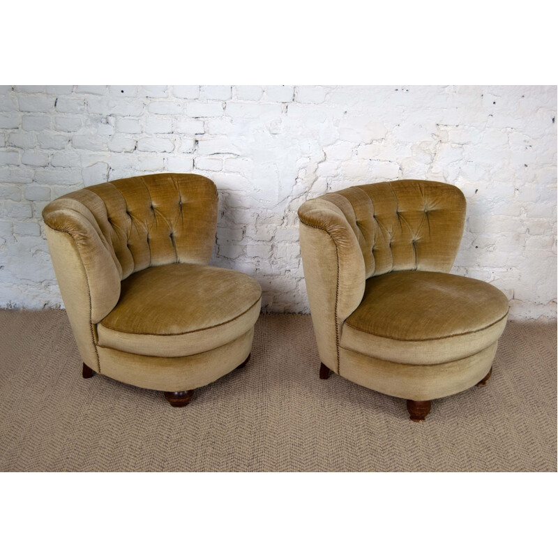 Vintage Club Chairs in Mohair Velvet 1950