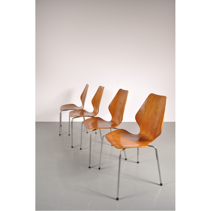 Set of four Scandinavian "City Chair" chairs in teak, Oyvind IVERSEN - 1950