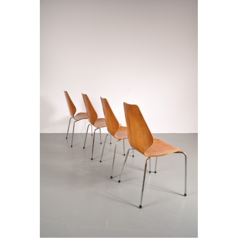 Set of four Scandinavian "City Chair" chairs in teak, Oyvind IVERSEN - 1950