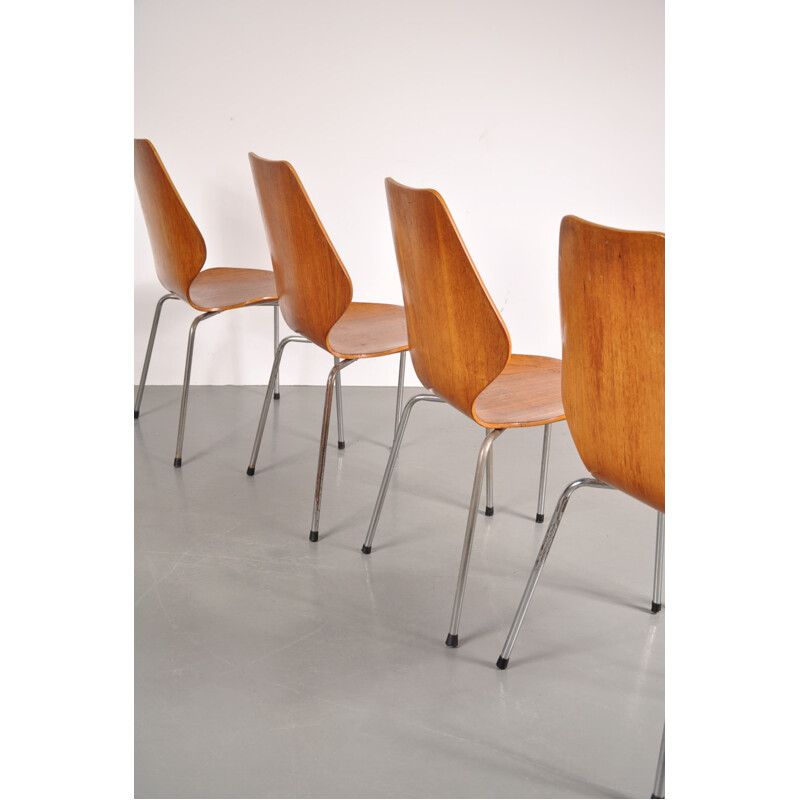 Set of four Scandinavian "City Chair" chairs in teak, Oyvind IVERSEN - 1950