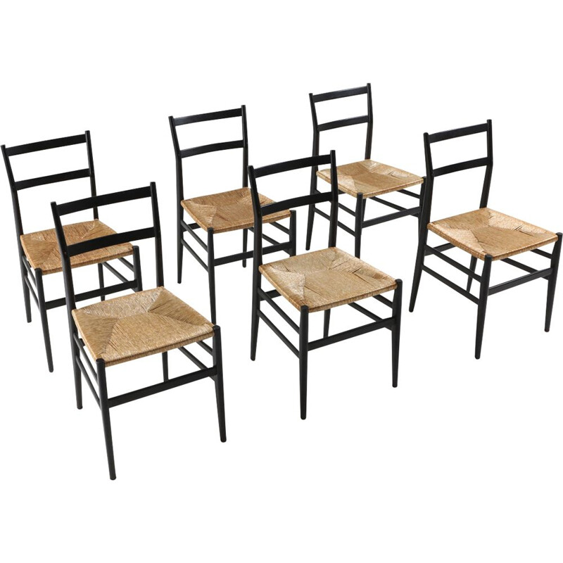 Vintageset of 6 Leggera dining chairs by Gio Ponti for Cassina 1980s