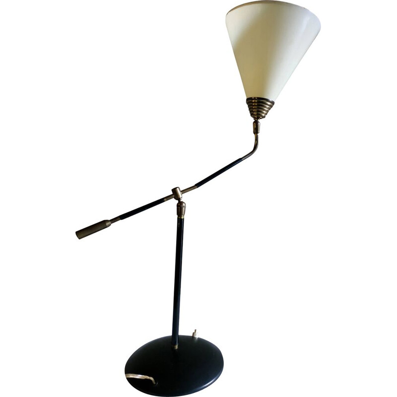 Lampe de table à balancier vintage en métal et laiton 1960