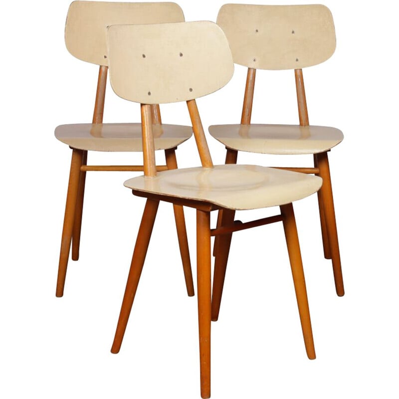 Set of 3 vintage Czech chairs for Ton, 1960