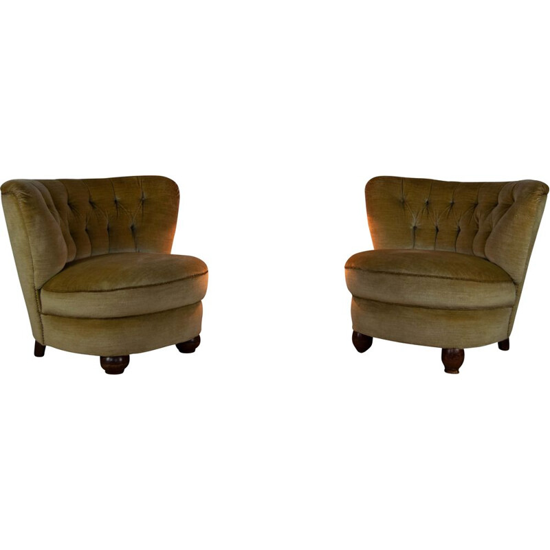 Vintage Club Chairs in Mohair Velvet 1950