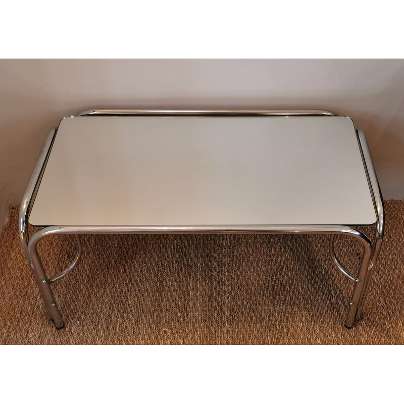 Vintage coffee table in mirror glass and chrome 1970