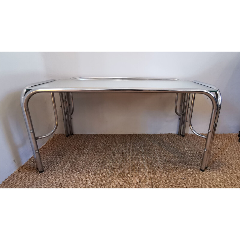 Vintage coffee table in mirror glass and chrome 1970