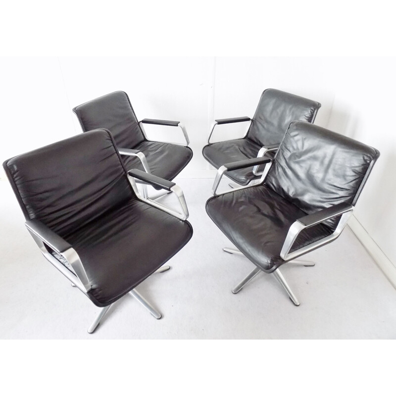 Vintage set of 4 leather armchairs Wilkhahn Delta 2000 by Delta Design