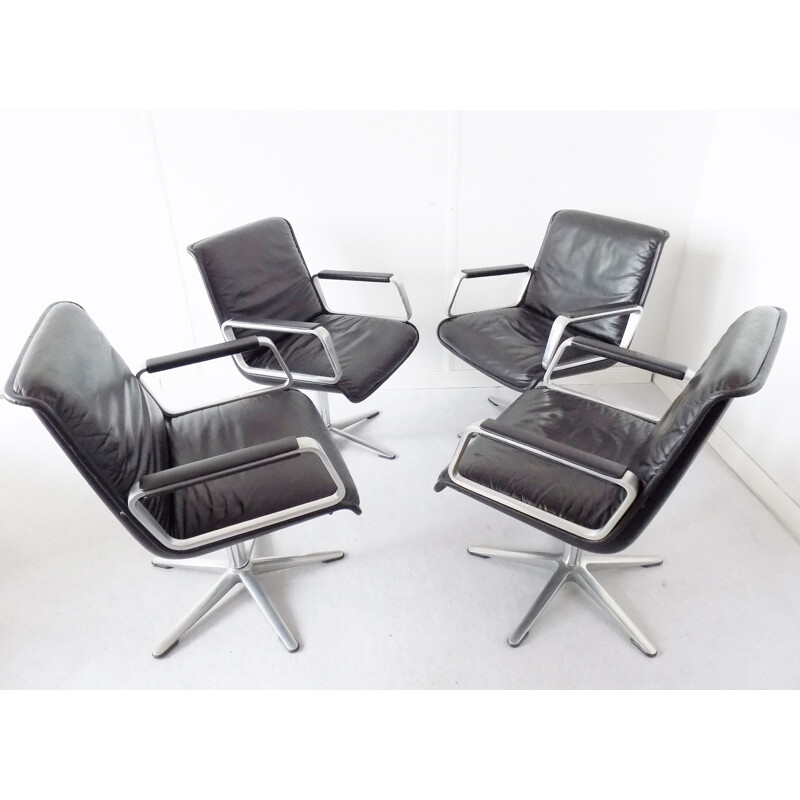 Vintage set of 4 leather armchairs Wilkhahn Delta 2000 by Delta Design