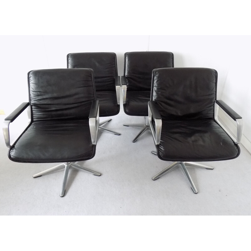 Vintage set of 4 leather armchairs Wilkhahn Delta 2000 by Delta Design