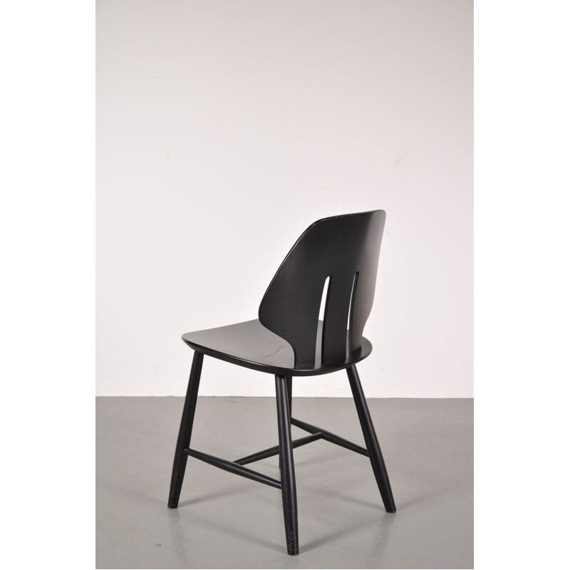 Set of 4 black Scandinavian chairs in wood,  Ejvind A. JOHANSSON - 1950s