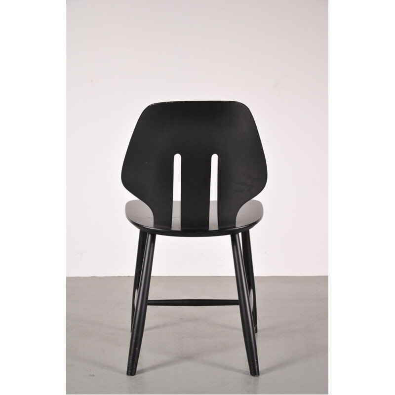 Set of 4 black Scandinavian chairs in wood,  Ejvind A. JOHANSSON - 1950s