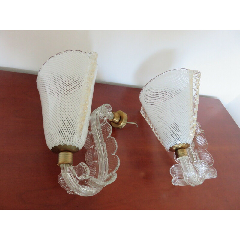 Pair of vintage Murano glass sconces by Barovier and Toso, 1957