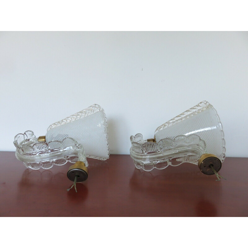 Pareja de apliques vintage de cristal de Murano de Barovier y Toso, 1957