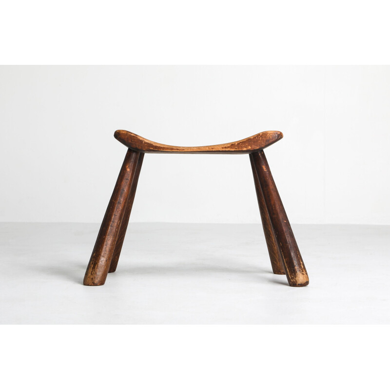 Vintage rustic wooden stool 1930s