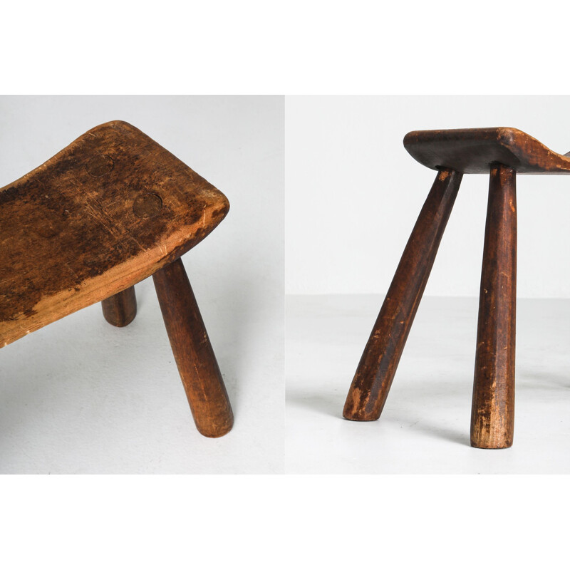 Vintage rustic wooden stool 1930s