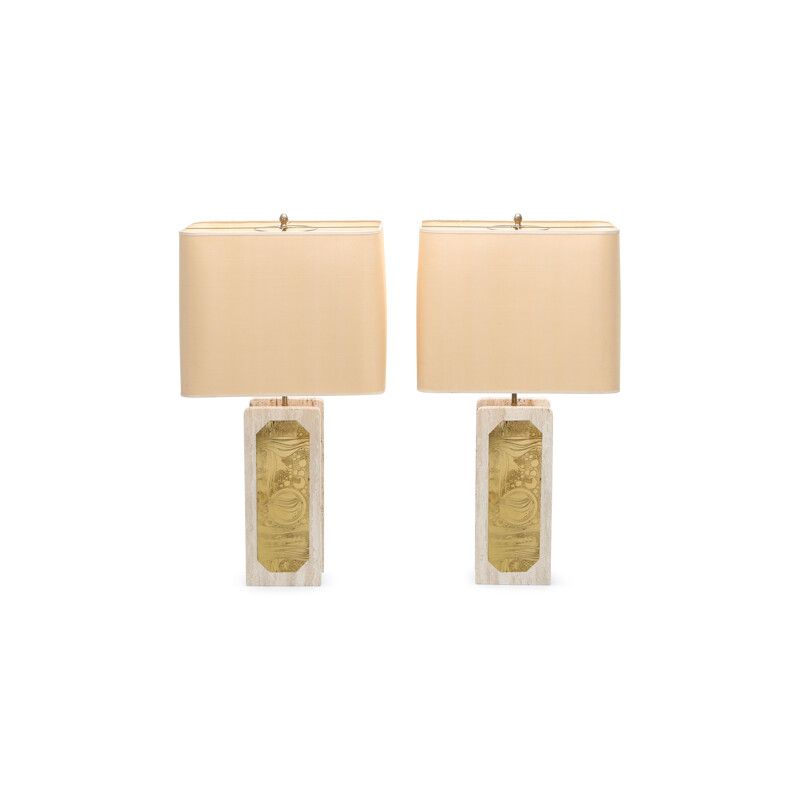 Pair of vintage brass and travertine lamps by George Matthias 1970s