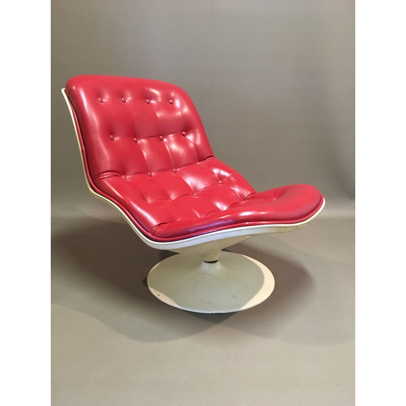 Leather swivel rocking chair by Georges-Charles Van Rijck for Beaufort 1971