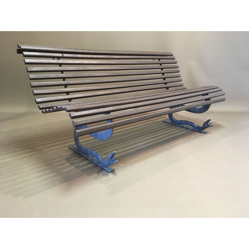 Vintage outdoor bench in wood and metal 