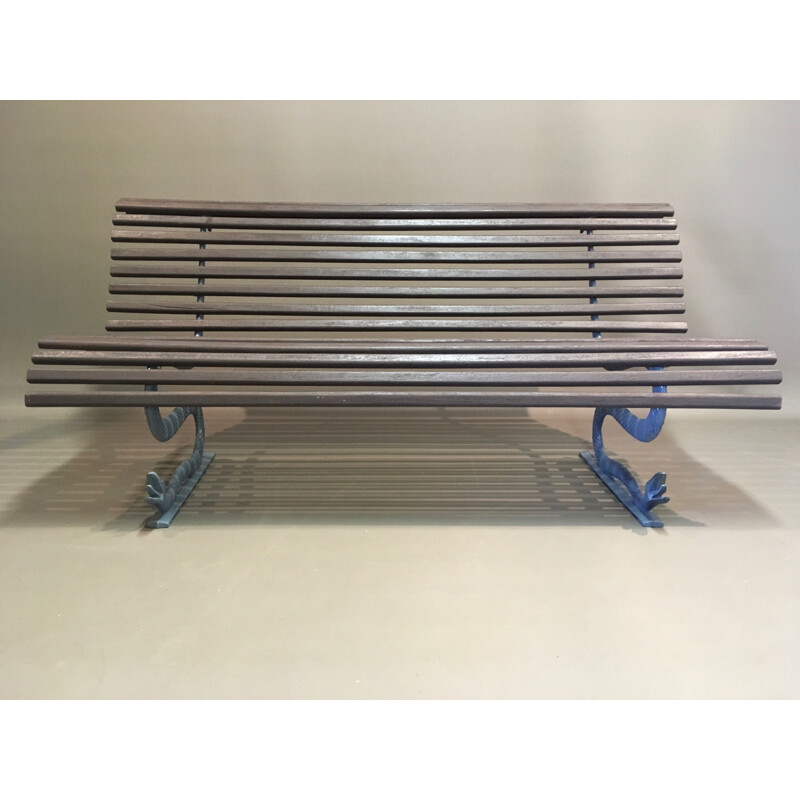 Vintage outdoor bench in wood and metal 