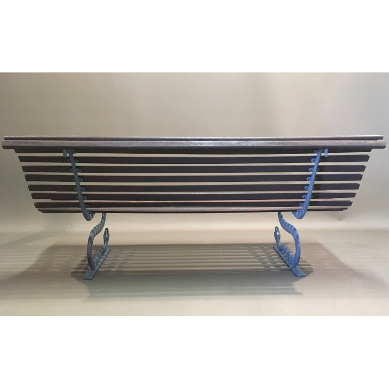 Vintage outdoor bench in wood and metal 