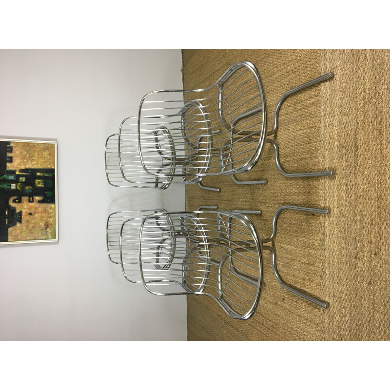 Set of 6 vintage chromed steel chairs by Gastone Rinaldi for Rima 1970