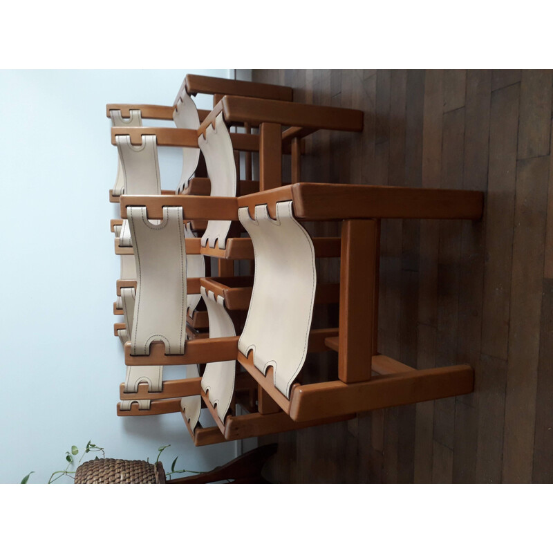 Set of 6 chairs by Maison Regain in solid elm and leather