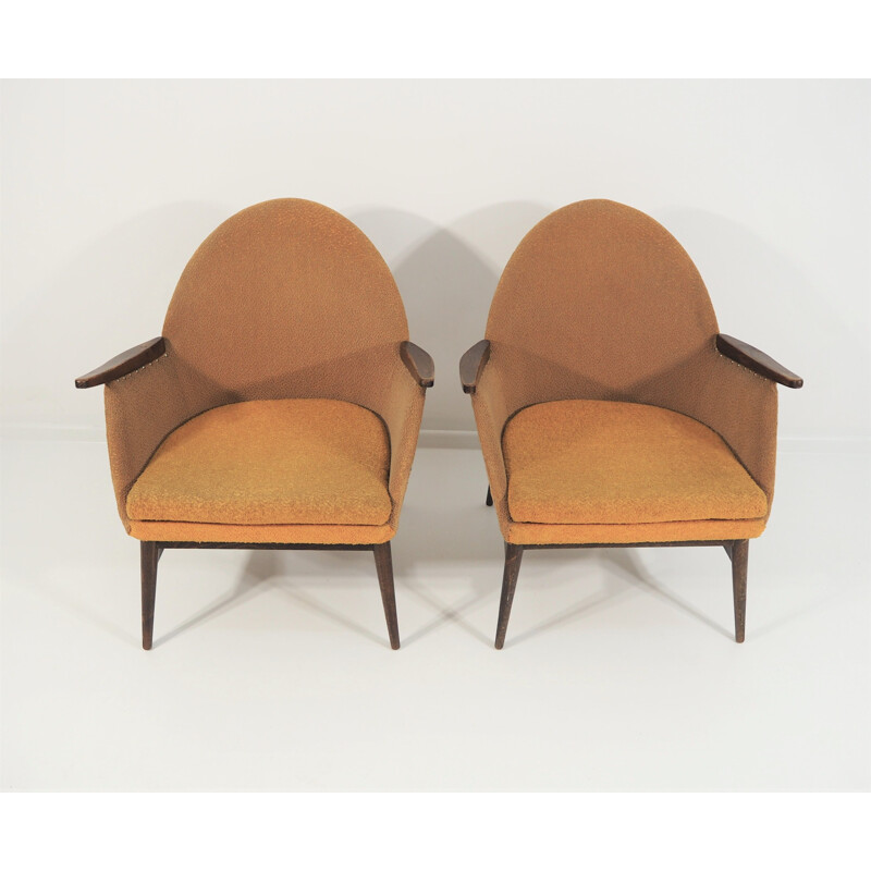 Pair of 2 Armchairs in wood and fabric, 1970s