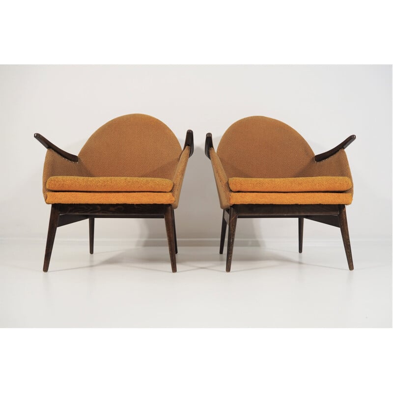 Pair of 2 Armchairs in wood and fabric, 1970s