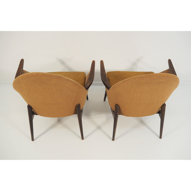 Paire de fauteuils vintage en bois et tissu, 1970