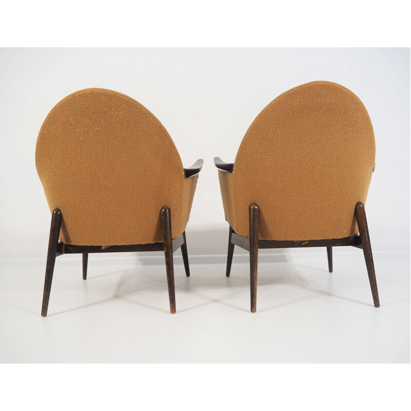 Pair of 2 Armchairs in wood and fabric, 1970s