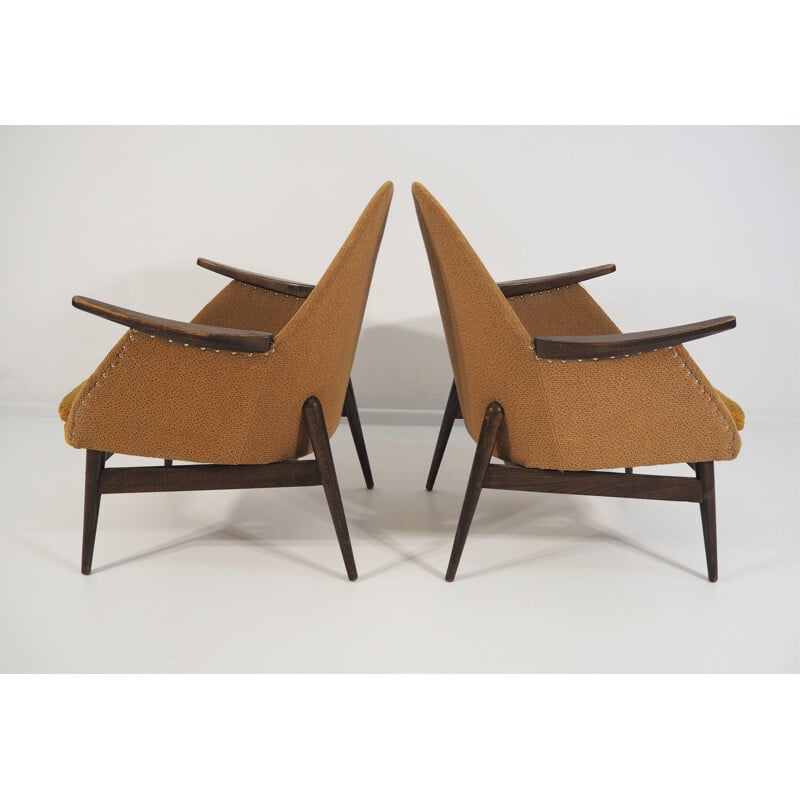 Pair of 2 Armchairs in wood and fabric, 1970s