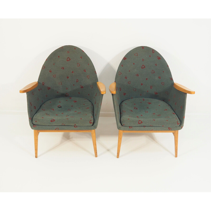 Paire de fauteuils vintage en hêtre, 1970s