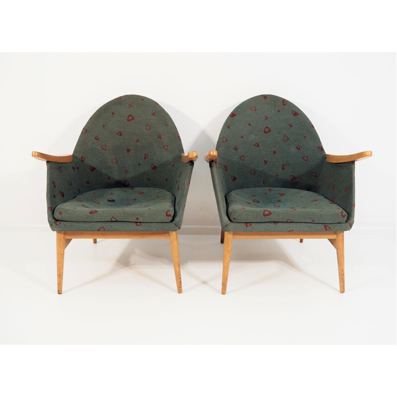 Pair of vintage beechwood armchairs, 1970s