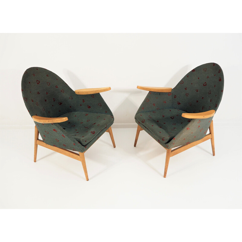 Pair of vintage beechwood armchairs, 1970s