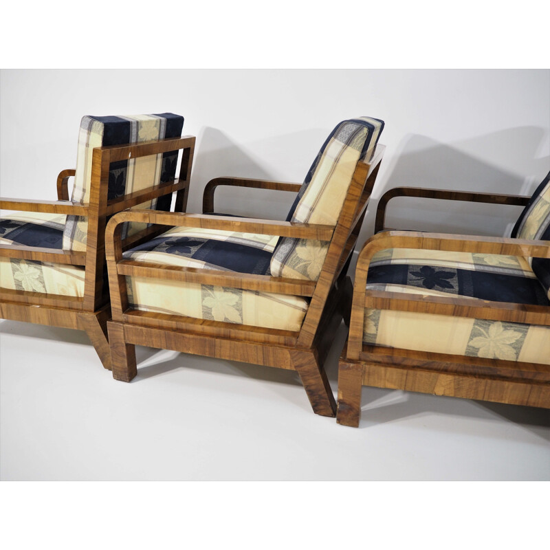 set of 4 vintage Art Deco armchairs, 1940s