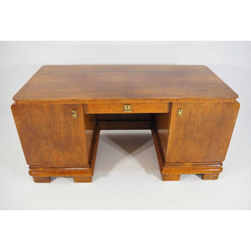 Vintage Art Deco Walnut Desk, 1940s