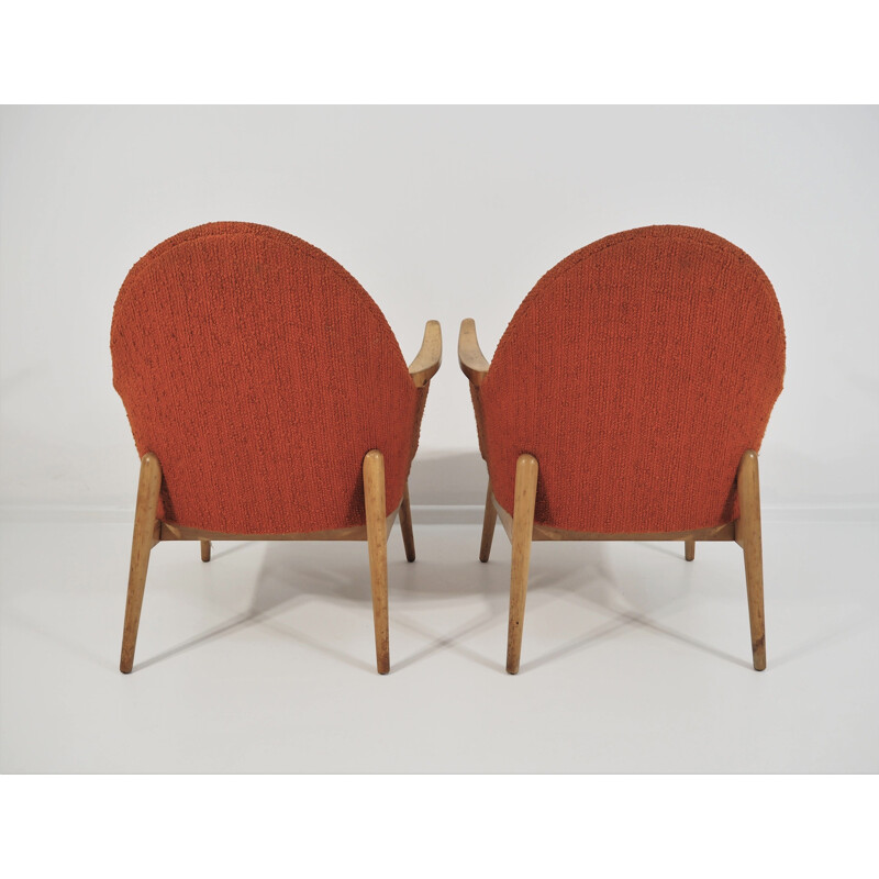 Pair of Vintage red Beechwood armchairs 1970