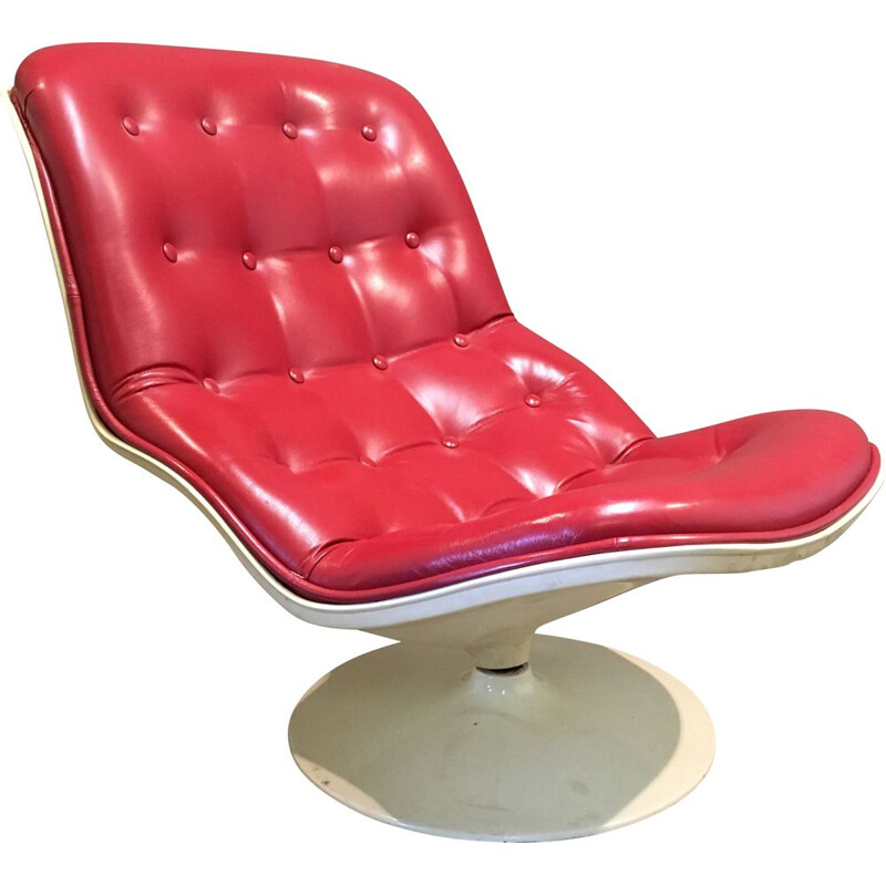 Leather swivel rocking chair by Georges-Charles Van Rijck for Beaufort 1971