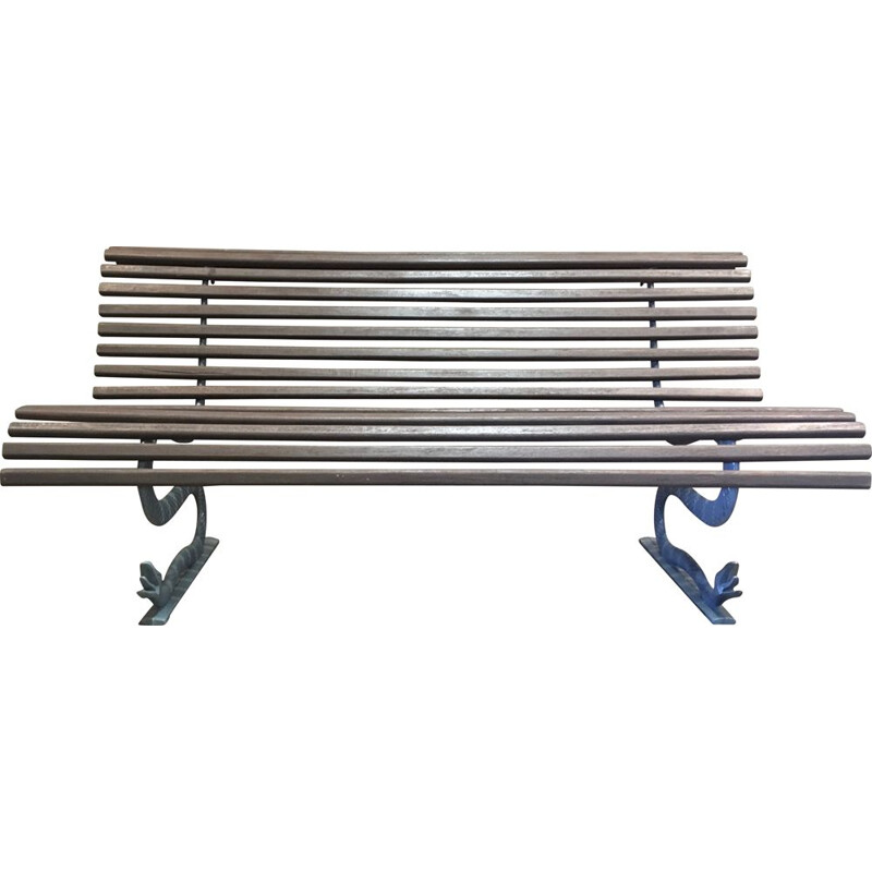 Vintage outdoor bench in wood and metal 