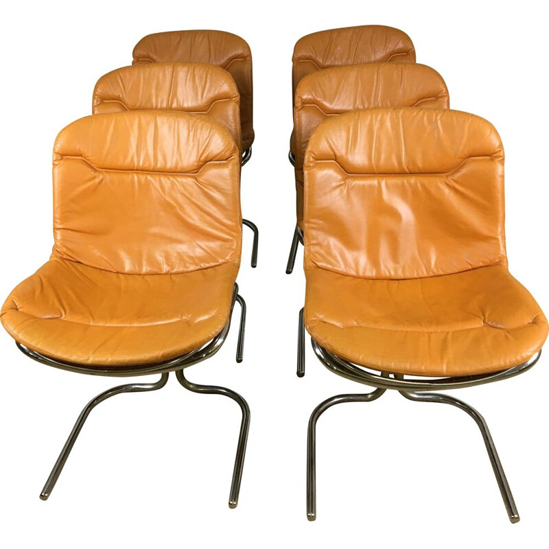 Suite de 6 chaises vintage en acier chromé par Gastone Rinaldi pour Rima 1970