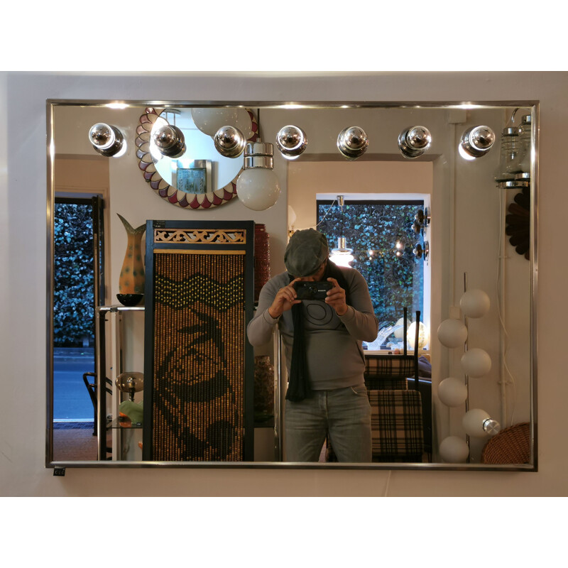 Large vintage dressing room mirror with 7 spots, 1970