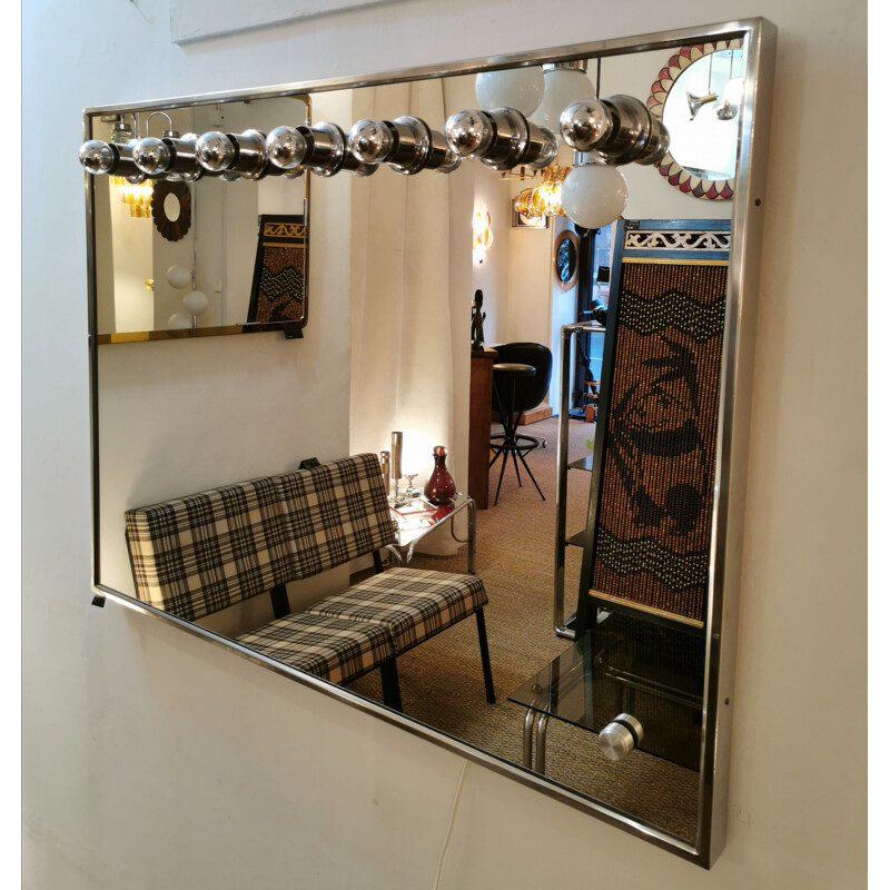 Large vintage dressing room mirror with 7 spots, 1970