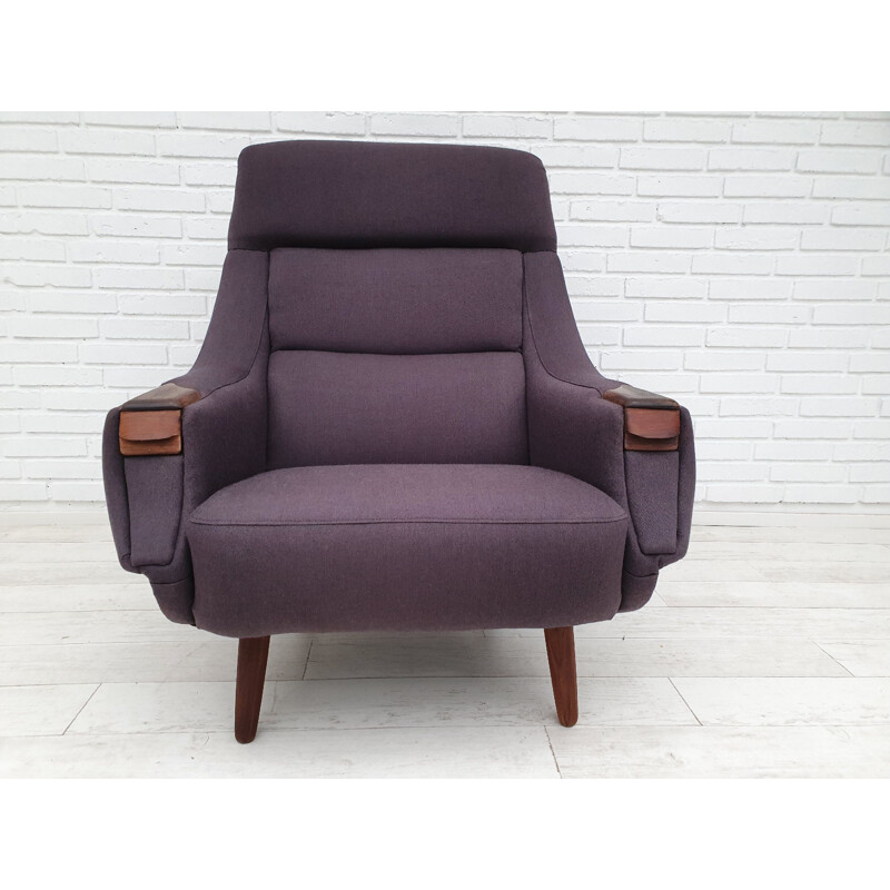 Vintage Danish Armchair by Henry Walter Klein in wool fabric and rosewood, 1970s